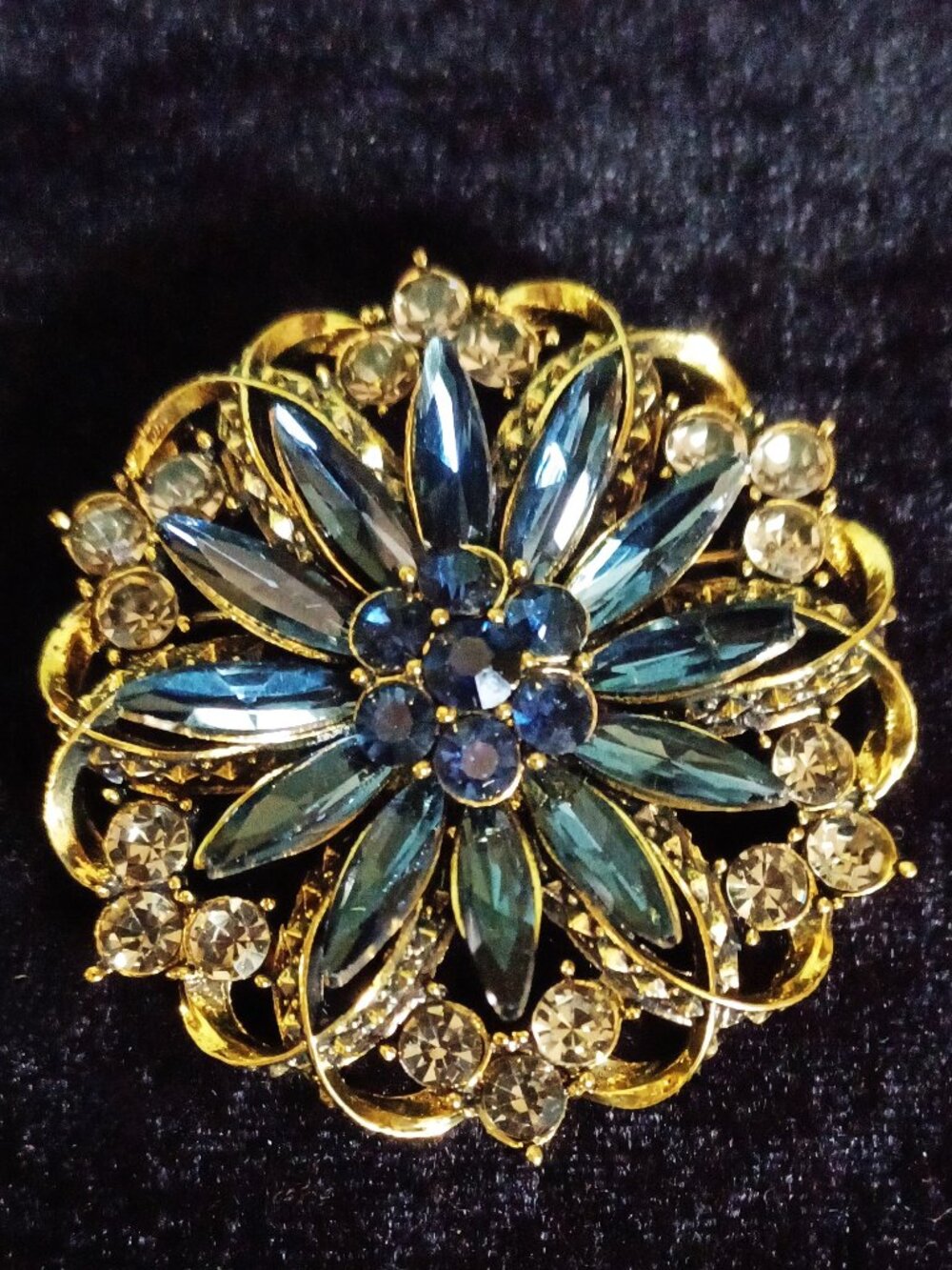 Navy Blue Rhinestone Brooch - Picture 2 of 4